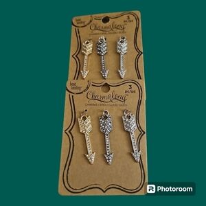 5/$25 CHARMALONG Set of Two Cards Rhinestone Metal Arrow Charm Pendants